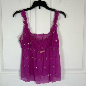 Y2K Victoria Secret Babydoll Top Women’s L Pink Mesh Cami Tank Milkmaid Sheer